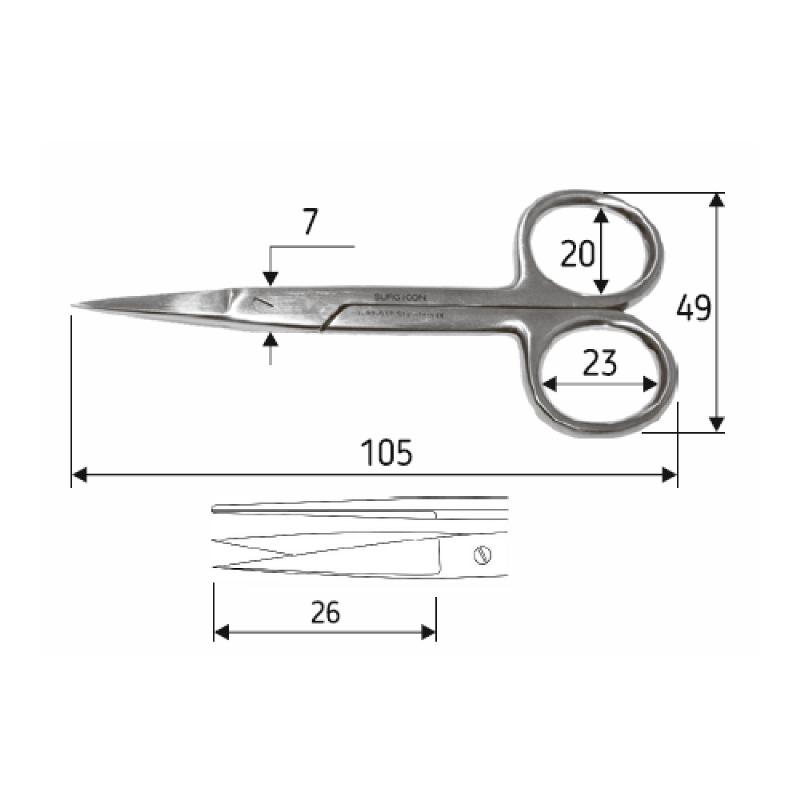 Ножиці хірургічні 11см гострий/гострий/прямі, J-22-017.Surgicon